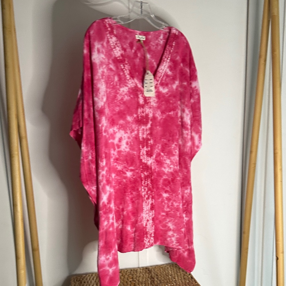 Women's‎ Pink Tie-Dye V-Neck Swim Coverup Tunic size 2X